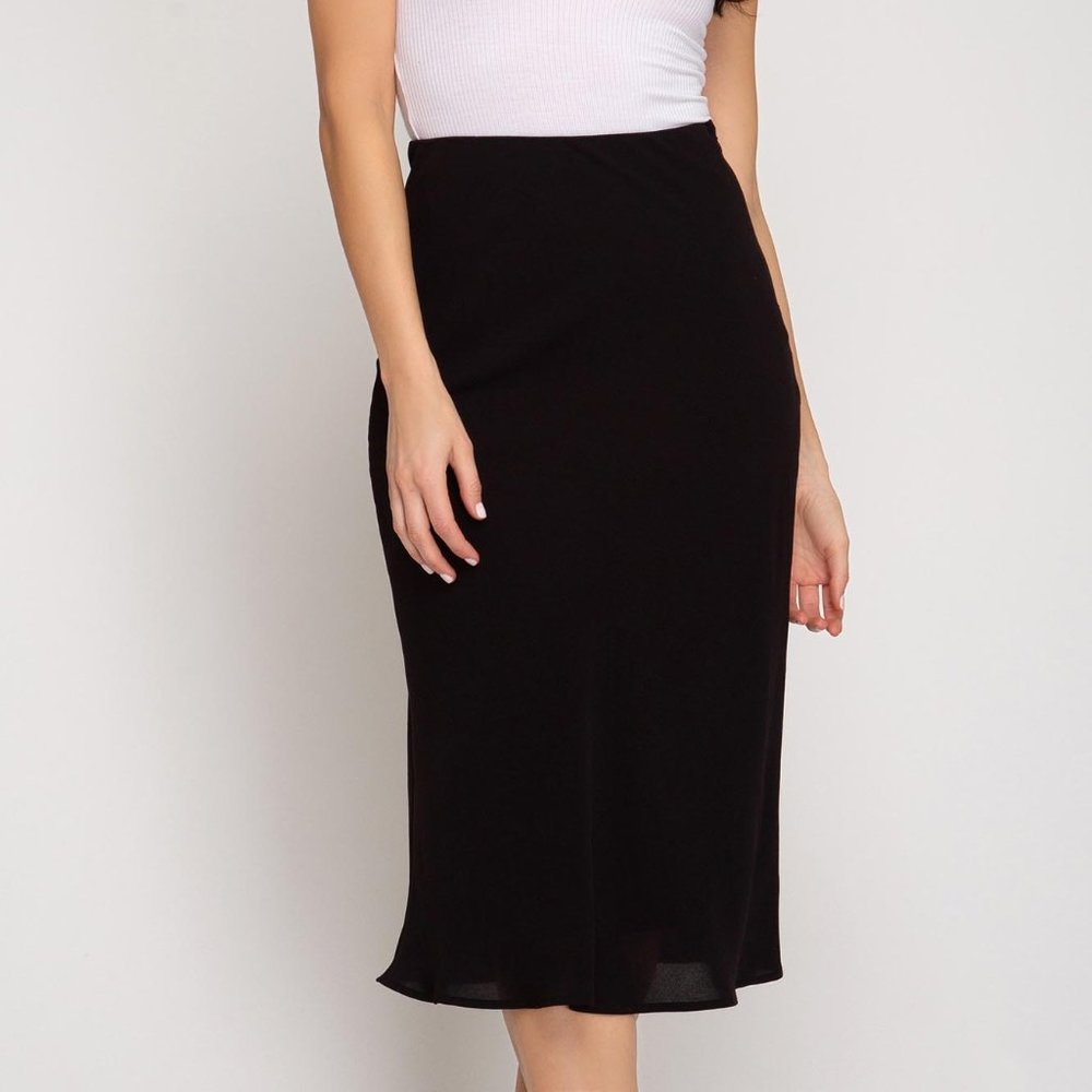 Trendy Chic Black Woven Bias Midi Skirt